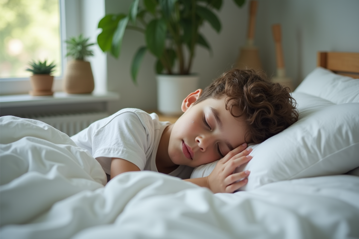 Adolescent dormant paisiblement avec un soin visage sur la joue