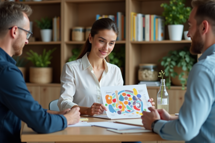 Coach en nutrition expliquant un plan repas coloré