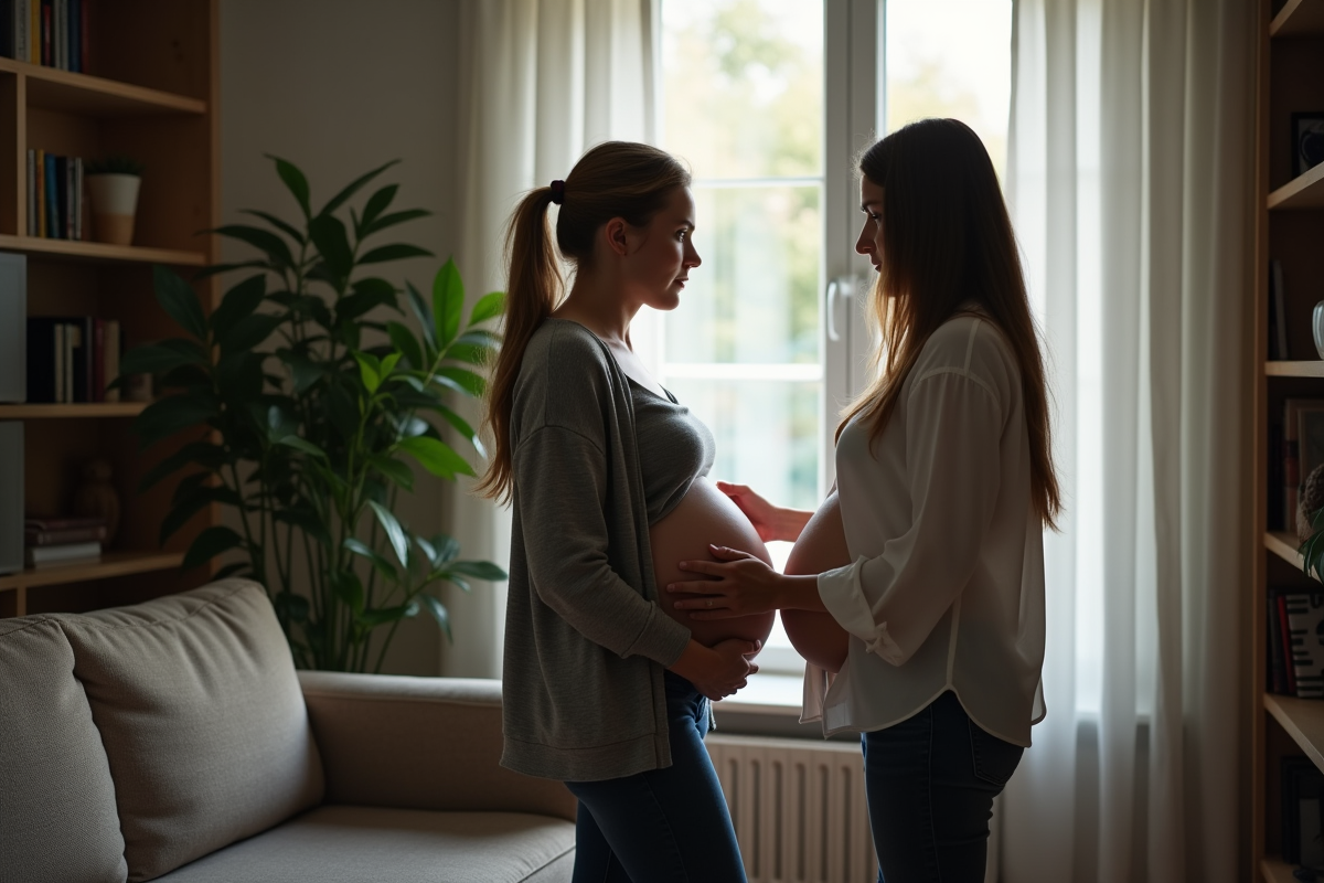 Couple regardant par la fenetre dans un salon convivial