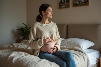 Femme assise dans une chambre chaleureuse et moderne