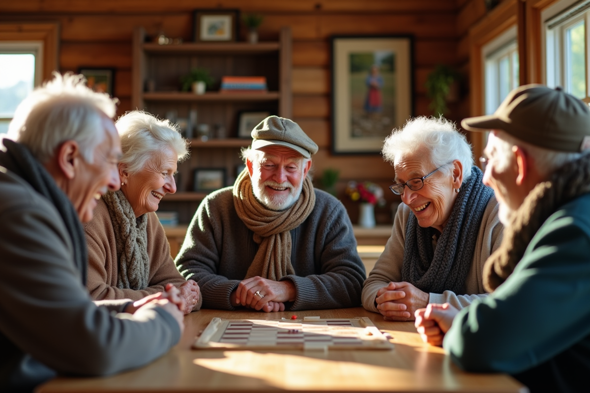 Groupe de seniors jouant à un jeu de société
