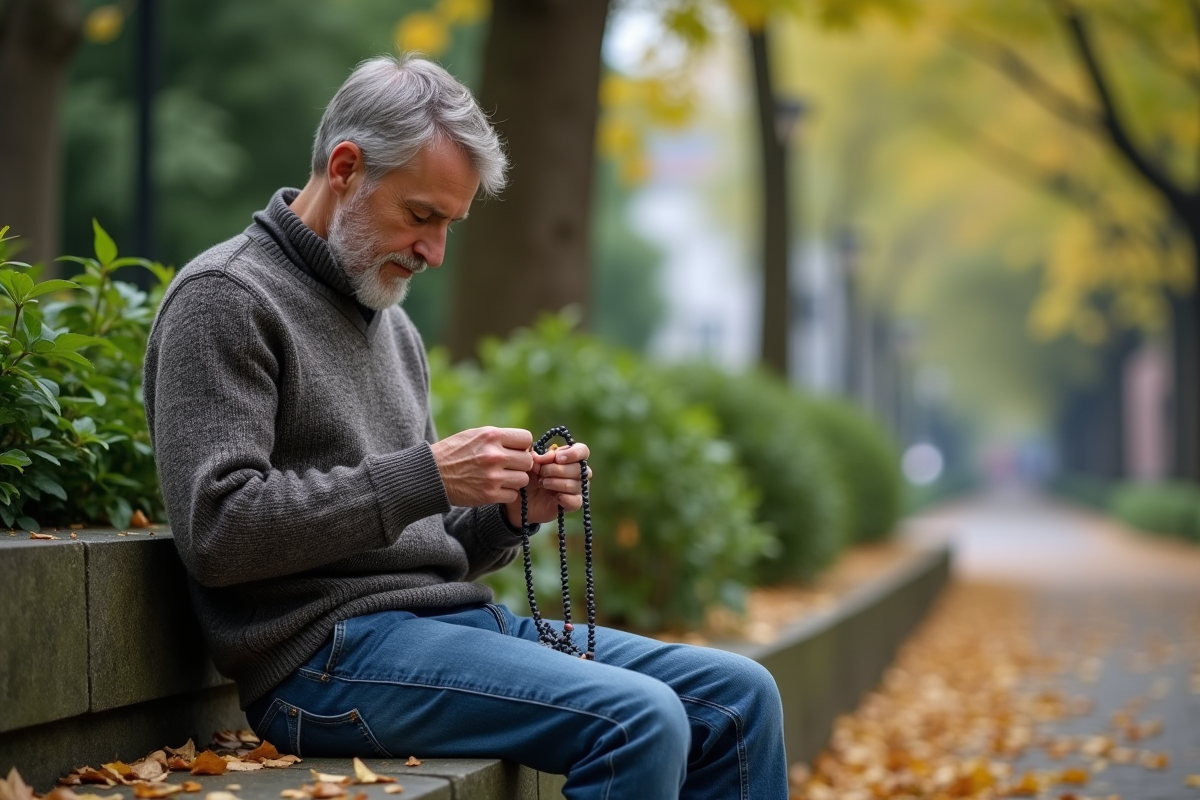 Homme en train de faire des bracelets en onyx dans un parc
