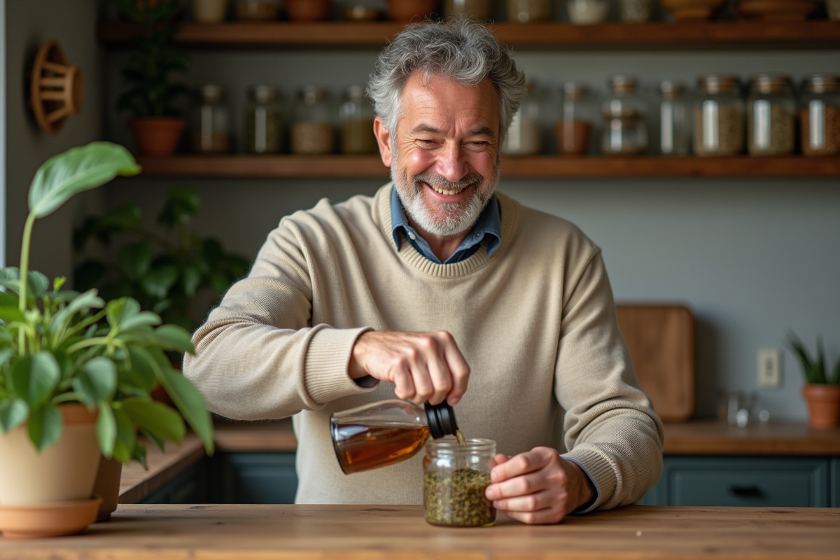 Homme préparant une infusion d