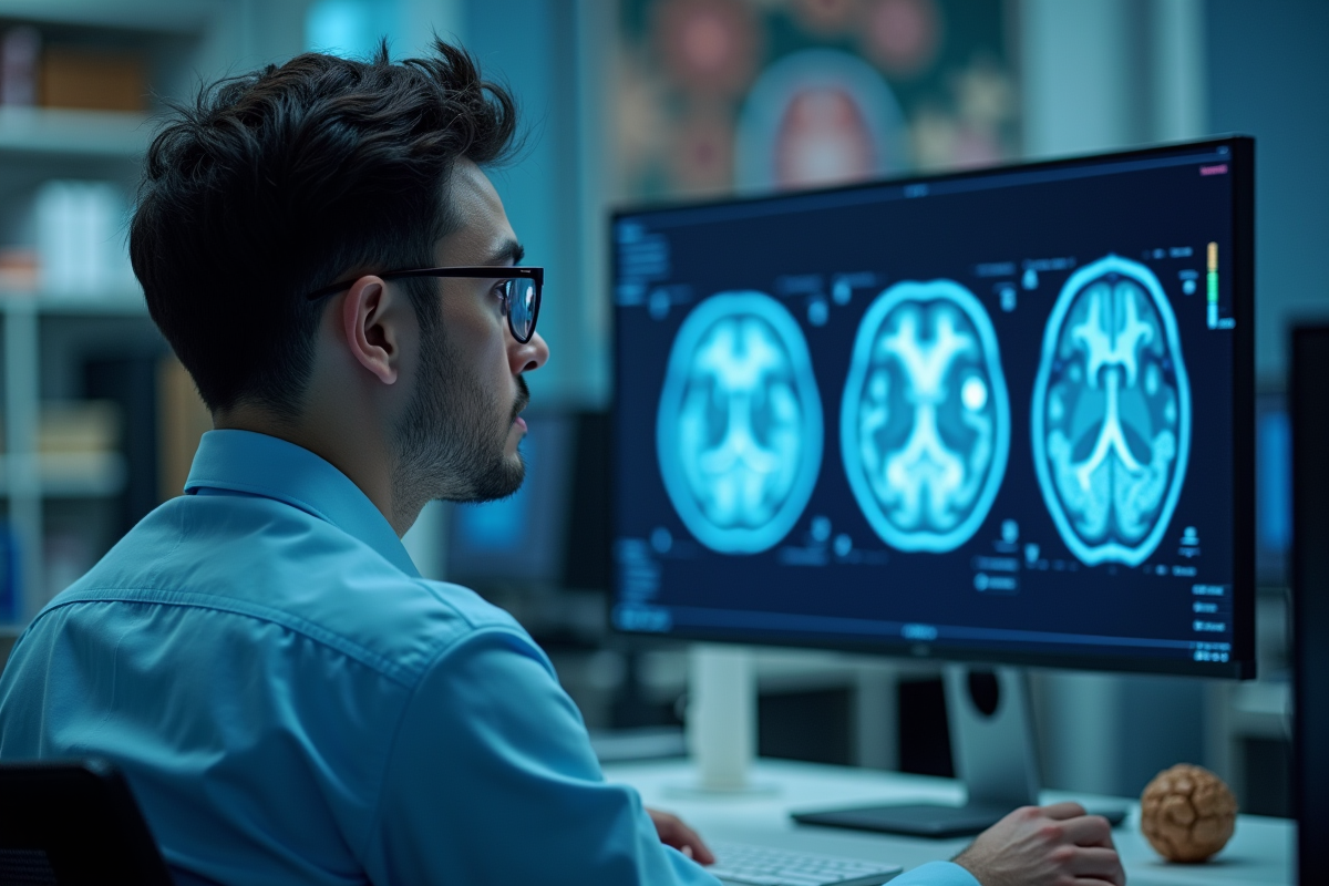Jeune neuroscientifique examinant une image du cerveau