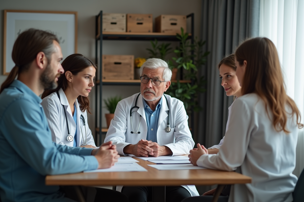 Professionnels de santé discutant autour d une table